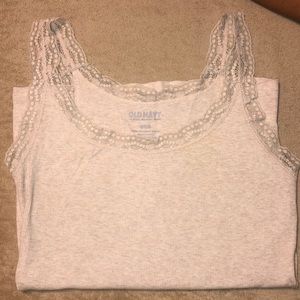 Cream Colored Tank with Lace Trim.